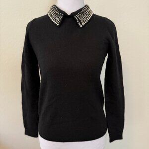French Connection Embellished Collar Sweater | Sz Medium | Classic Elegance Glam